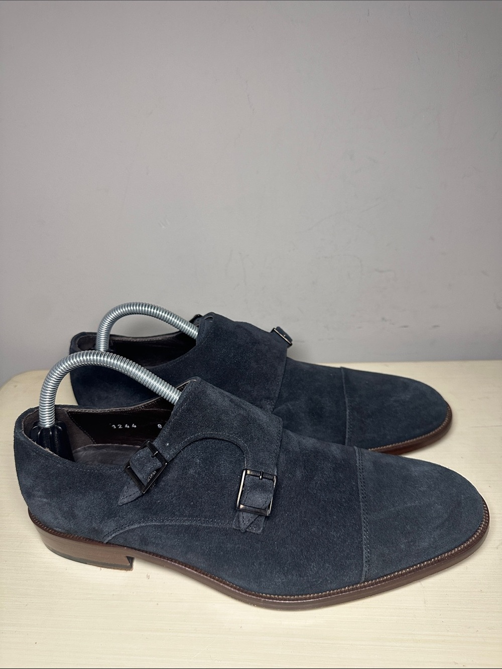 To Boot New York Adam Derrick Double Monk Strap navy Suede Dress Shoes